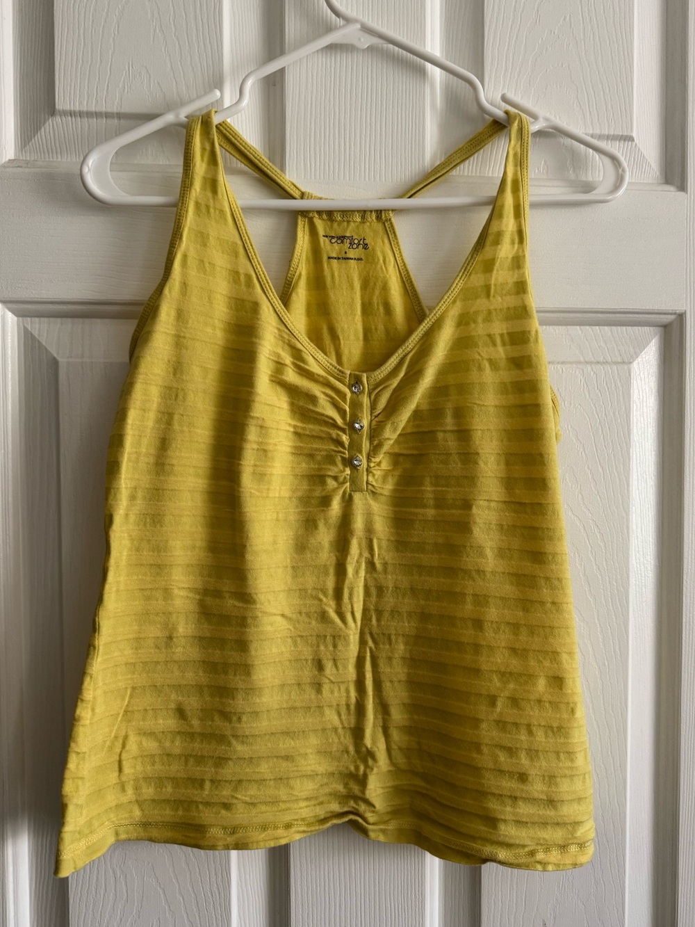 New York & Company Comfort Zone Yellow Striped Henley Tank Top Size S - Picture 2 of 5